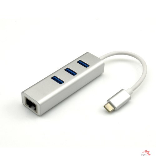 USB-C to 3-Port USB 3.0 Hub with RJ45 Ethernet Adapter Aluminium case