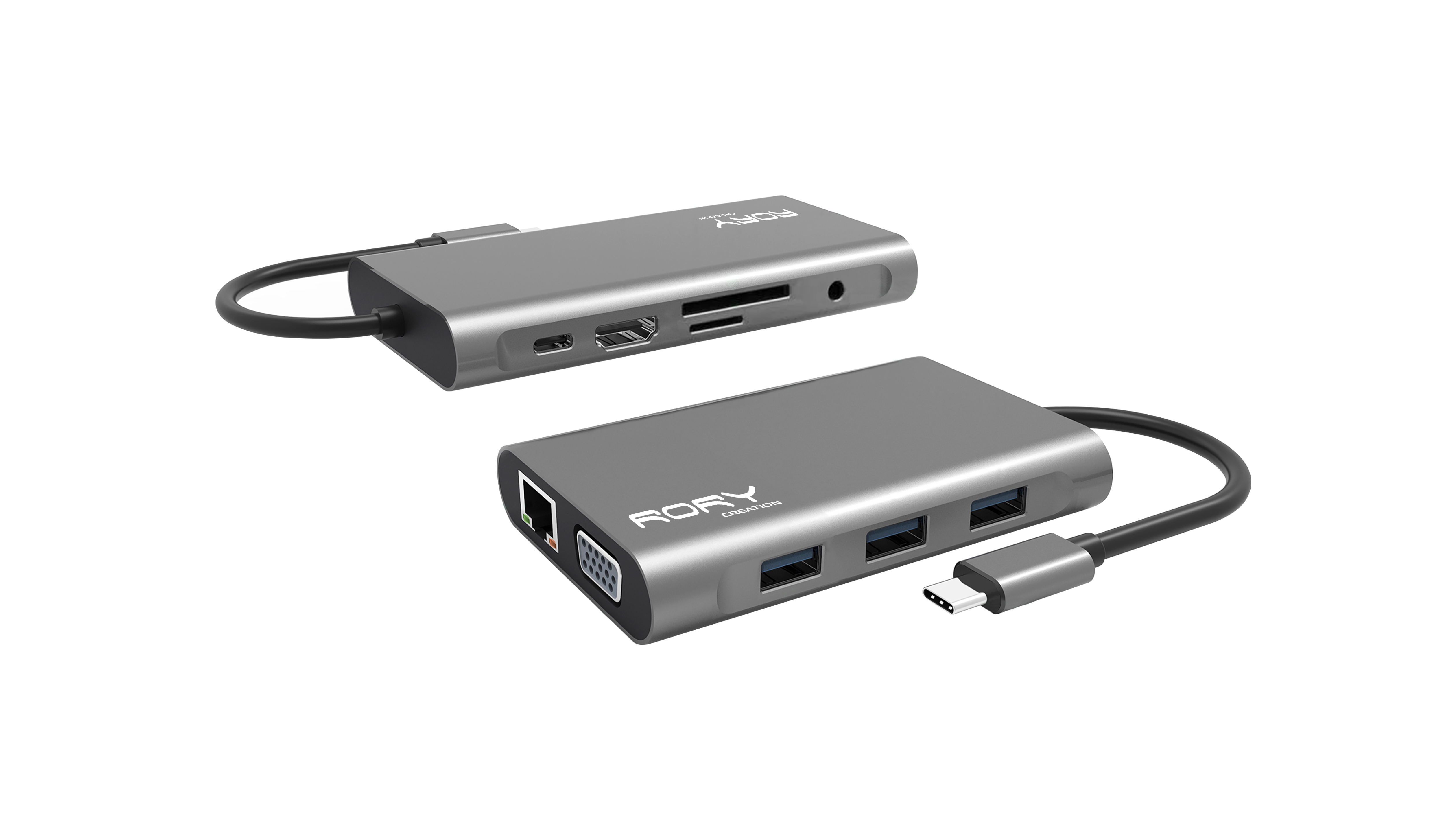 USB 3.1 Type-C to USB3.0 X 3+HDMI+VGA+Micro SD+SD+Gigabit Ethernet +Type-C+Stereo Charging Adapter