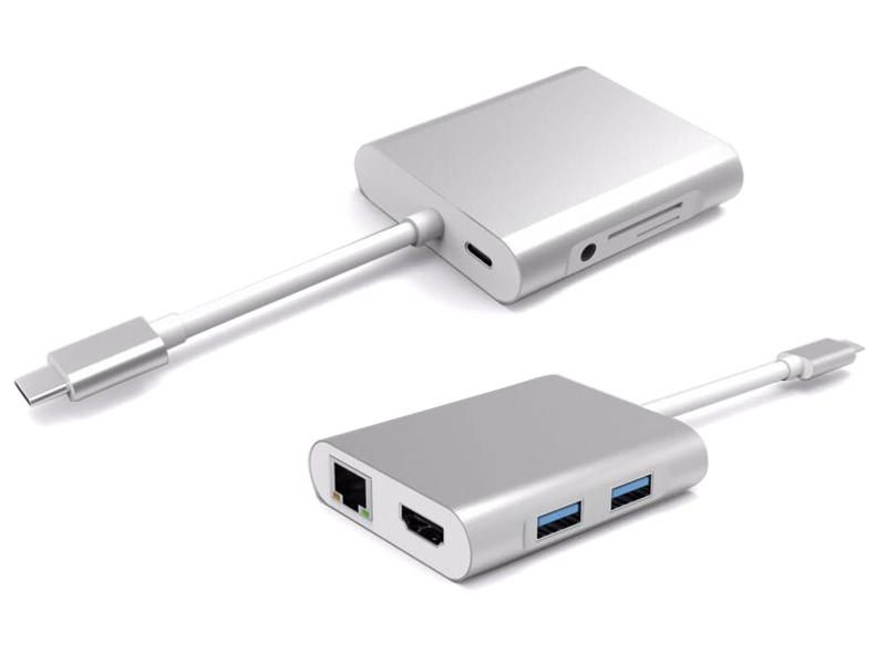 USB 3.1 Type-C to USB3.0 x 2+ HDMI(4KX2K@30HZ)+ Micro SD+SD+Gigabit Ethernet+Type-C Charging Adapter